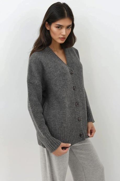 Dicker V-Ausschnitt Strickcardigan - Image 5
