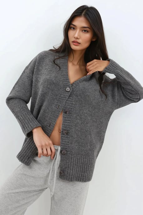 Dicker V-Ausschnitt Strickcardigan - Image 6