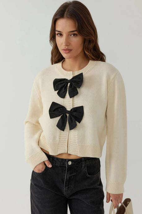 Dicker Strick-Crewneck-Cardigan mit Schleifendetail - Image 2