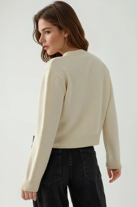 Dicker Strick-Crewneck-Cardigan mit Schleifendetail - Image 3