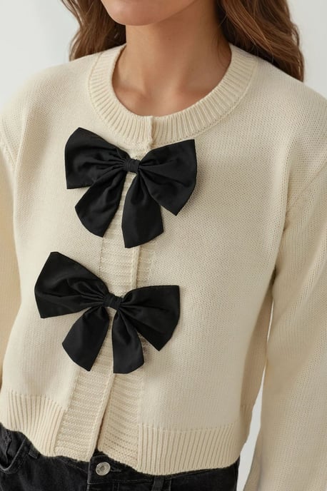 Dicker Strick-Crewneck-Cardigan mit Schleifendetail - Image 6