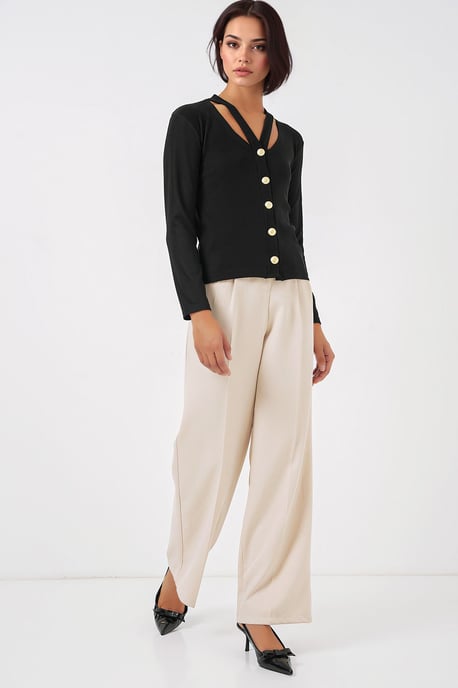 Rippstrick V-Ausschnitt Knopf-Cardigan - Image 2