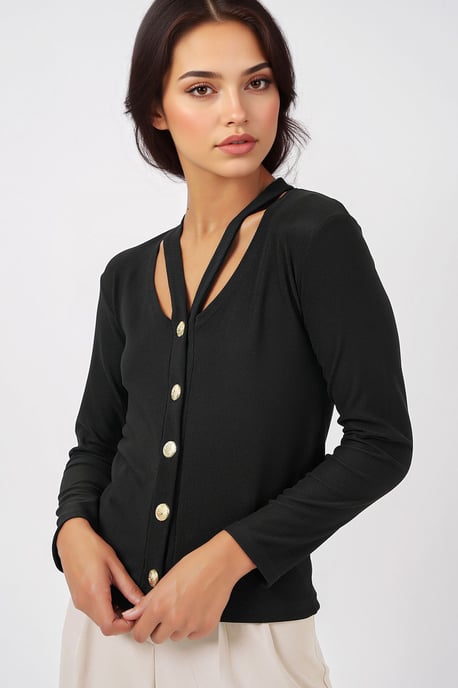 Rippstrick V-Ausschnitt Knopf-Cardigan - Image 3