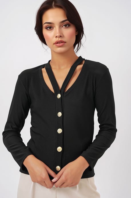 Rippstrick V-Ausschnitt Knopf-Cardigan - Image 4