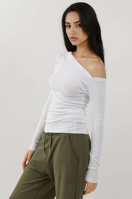 Asymmetrischer Kragen Slim Fit Langarmtop - Image 2