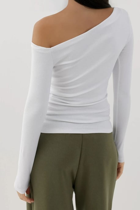 Asymmetrischer Kragen Slim Fit Langarmtop - Image 3