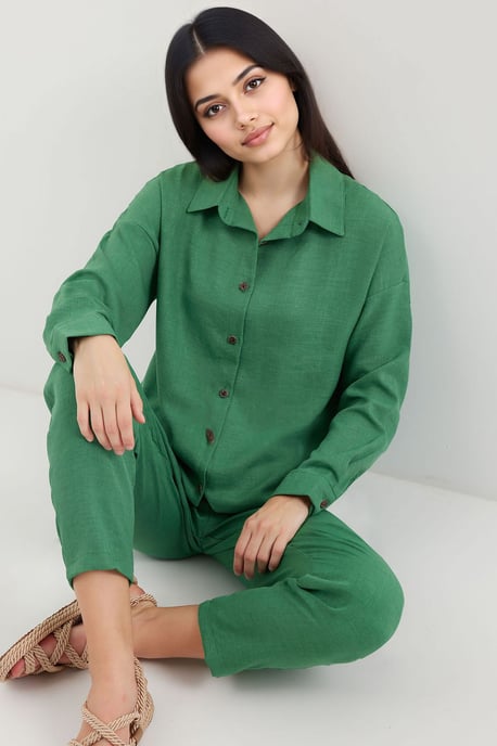 Leinenmischung Langarmshirt und Hose Set - Image 1