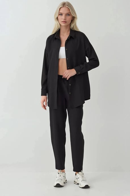 Leinenmischung Langarmhemd und Hosen Koord-Set - Image 2