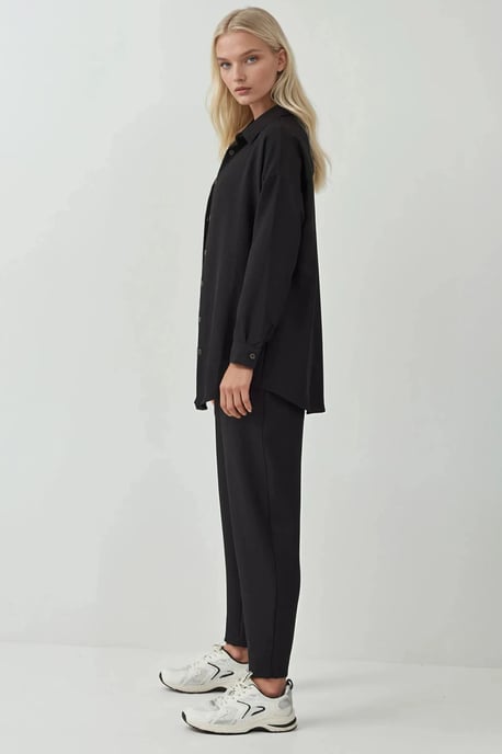 Leinenmischung Langarmhemd und Hosen Koord-Set - Image 3