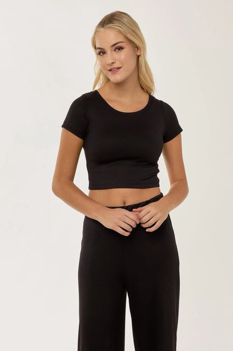 Strick-Crop-Shirt und elastische Bundhose Set - Image 2