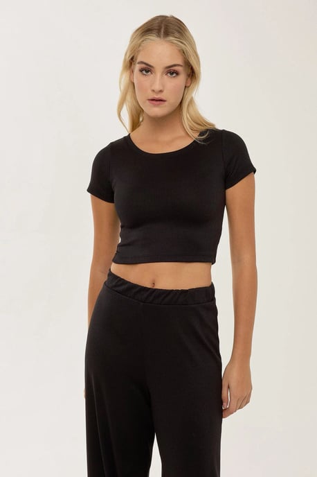 Strick-Crop-Shirt und elastische Bundhose Set - Image 3