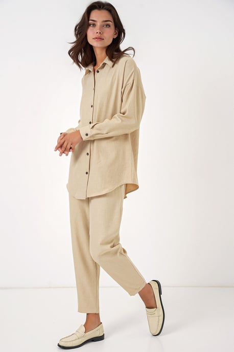 Leinenmix Langarmshirt und Hose Ko-Ord Set - Image 3