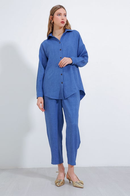 Leinenmix Langarmhemd und Hose Set - Image 2