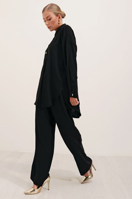 Strukturierter Langarm-Button-Up-Hemd und weiter Hosenanzug - Image 2