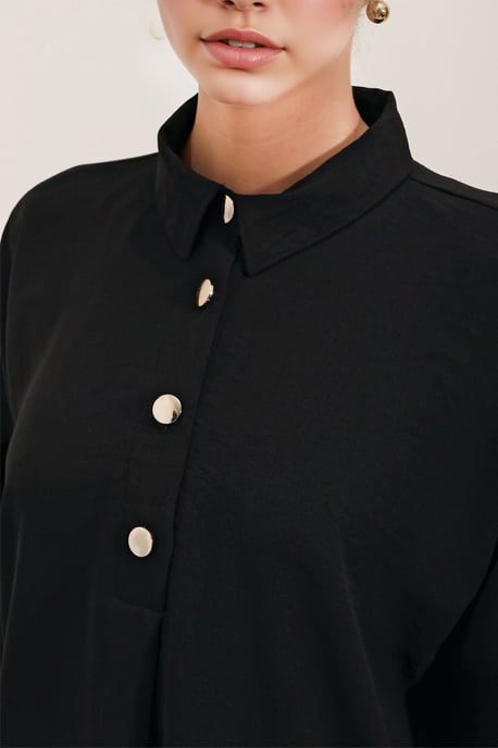 Strukturierter Langarm-Button-Up-Hemd und weiter Hosenanzug - Image 3