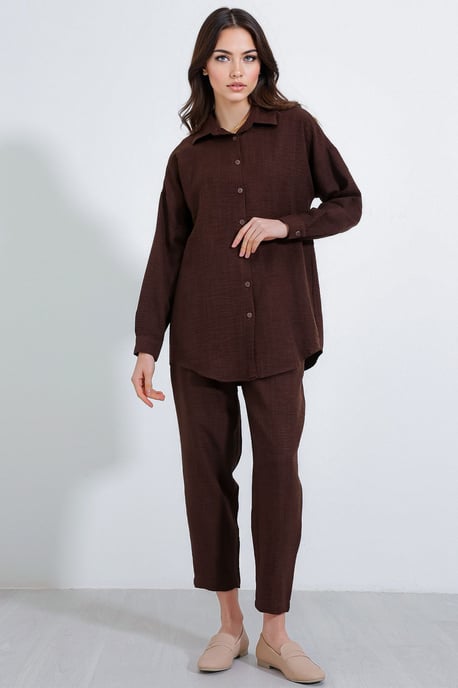 Leinenmischung Langarmshirt und Hosen Set - Image 2