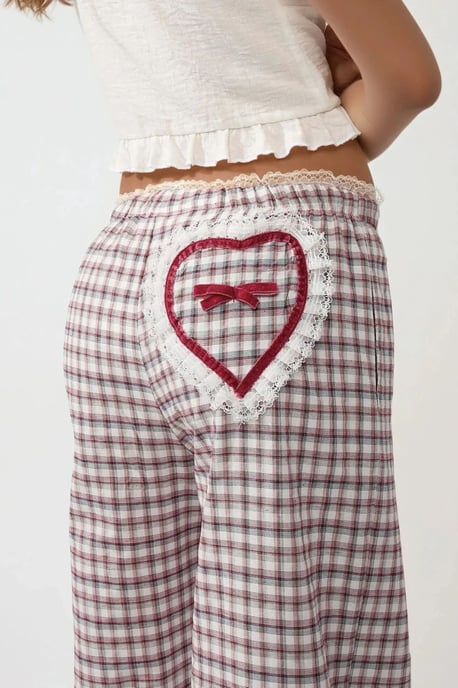 Kariertes langes Lounge-Hosen mit Herz-Detail hinten - Image 1