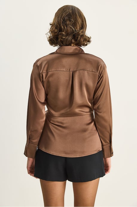 Satin V-Ausschnitt-Shirt mit Bindeband - Image 6
