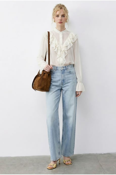 Rüschenshirt mit Mandarin-Kragen und langen Ärmeln aus Chiffon - Image 2