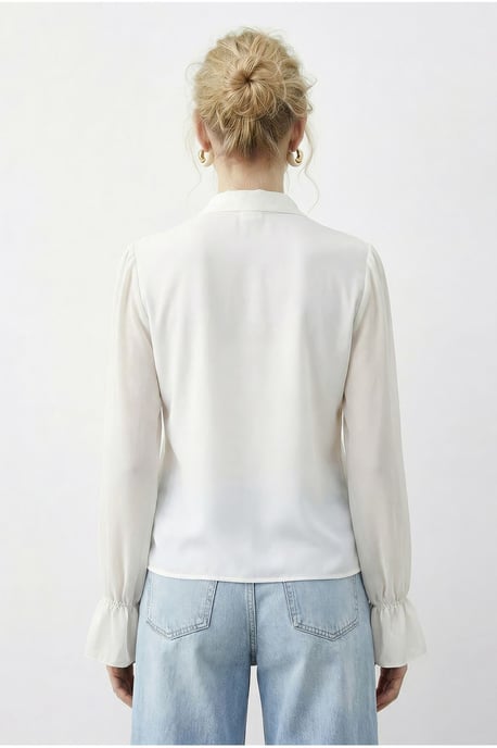 Rüschenshirt mit Mandarin-Kragen und langen Ärmeln aus Chiffon - Image 5