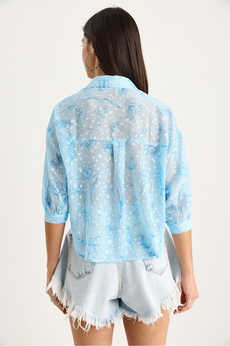 Florales Jacquard Kurzarm-Hemd mit Knopfleiste und Tasche - Image 6