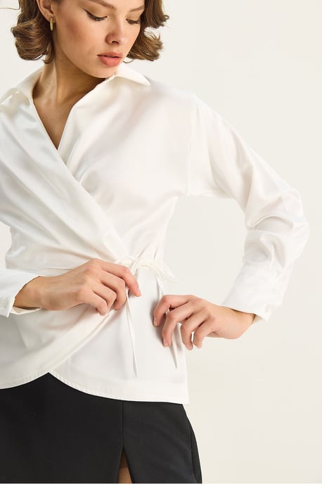 Satin V-Ausschnitt-Shirt mit Bindeband - Image 6