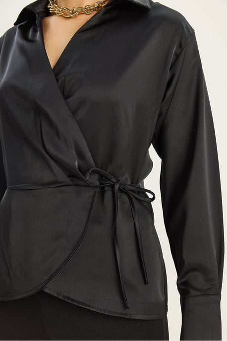 Satin V-Ausschnitt-Shirt mit Bindeband - Image 6