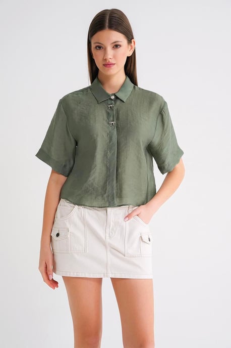 Kurzarm-Crop-Shirt mit Steinzubehör - Image 3