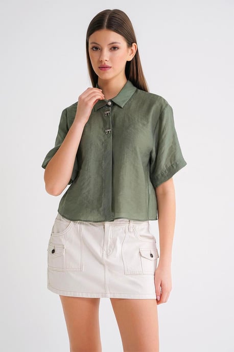 Kurzarm-Crop-Shirt mit Steinzubehör - Image 5