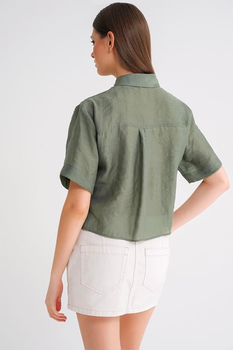 Kurzarm-Crop-Shirt mit Steinzubehör - Image 6