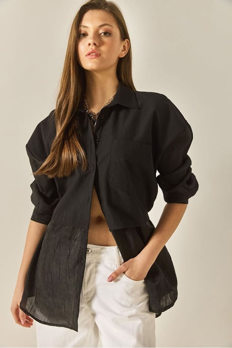 Oversized Langarm-Organza-Hemd mit Knopfverschluss - Image 1