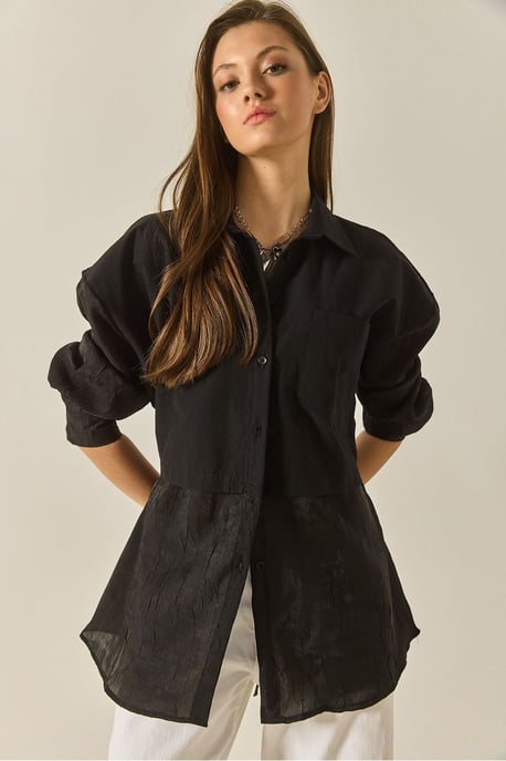 Oversized Langarm-Organza-Hemd mit Knopfverschluss - Image 2