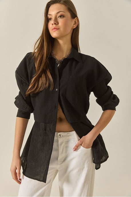 Oversized Langarm-Organza-Hemd mit Knopfverschluss - Image 3