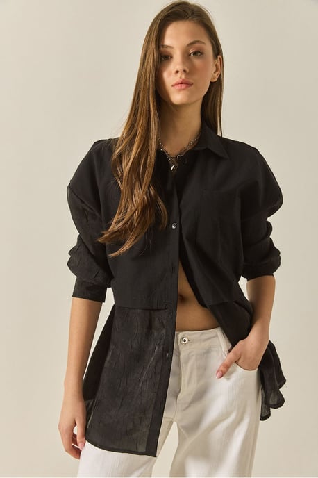 Oversized Langarm-Organza-Hemd mit Knopfverschluss - Image 4