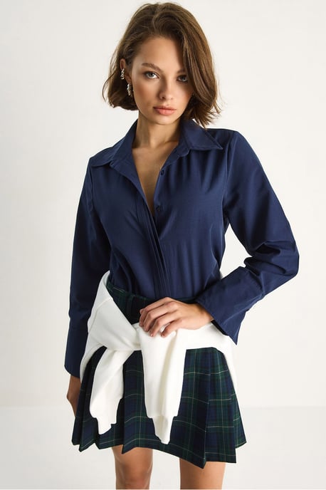 Bianco Lucci Langarm-Popelinehemd in regulärer Passform, Button-Down - Marineblau - Image 2
