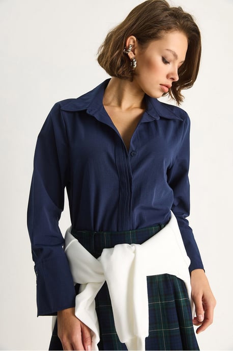 Bianco Lucci Langarm-Popelinehemd in regulärer Passform, Button-Down - Marineblau - Image 4