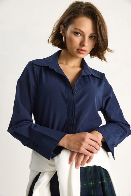 Bianco Lucci Langarm-Popelinehemd in regulärer Passform, Button-Down - Marineblau - Image 5
