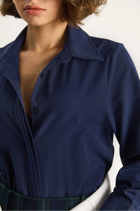 Bianco Lucci Langarm-Popelinehemd in regulärer Passform, Button-Down - Marineblau - Image 6