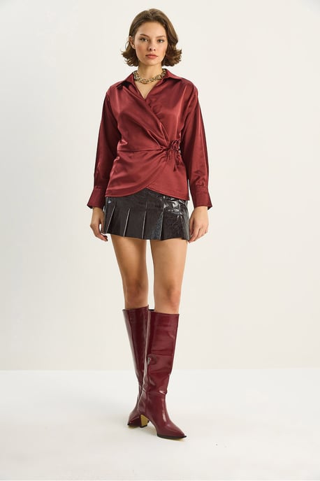 Satin V-Ausschnitt-Shirt mit Bindeband - Image 2