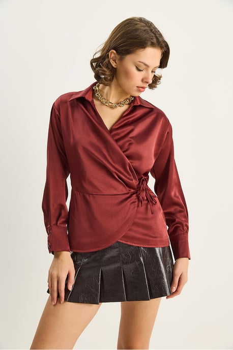 Satin V-Ausschnitt-Shirt mit Bindeband - Image 4