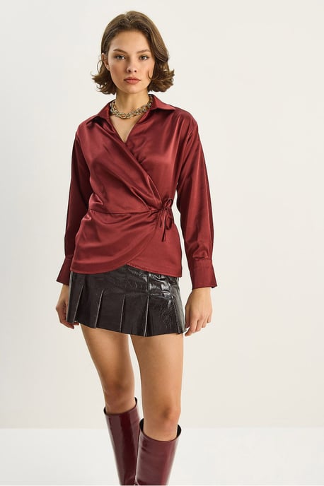 Satin V-Ausschnitt-Shirt mit Bindeband - Image 5