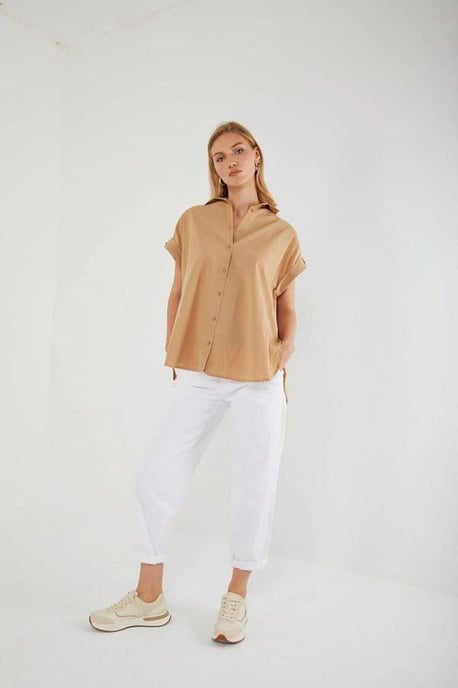 Übergröße Kurzarm Popeline Button-Up Hemd - Image 2