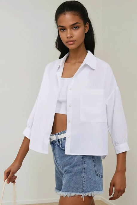 Leinenmischung Langarm-Crop-Shirt - Image 2