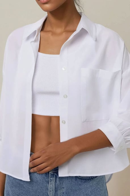 Leinenmischung Langarm-Crop-Shirt - Image 4