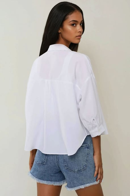 Leinenmischung Langarm-Crop-Shirt - Image 5