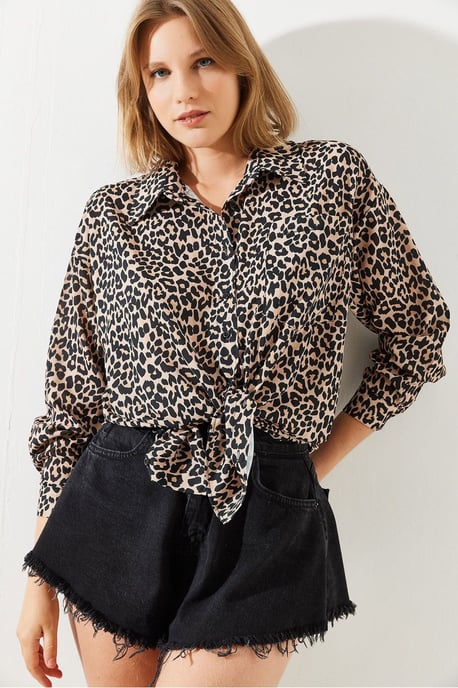 Bianco Lucci Langarm Hemd mit Leopardenmuster und Pompon-Details - Mehrfarbig - Image 1