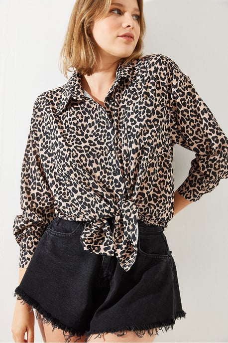 Bianco Lucci Langarm Hemd mit Leopardenmuster und Pompon-Details - Mehrfarbig - Image 2