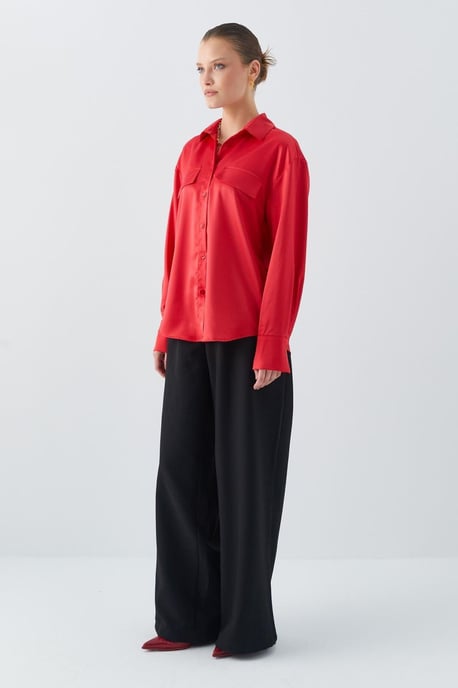 Satin-Hemd mit Knopfleiste und Taschen详情 - Image 2