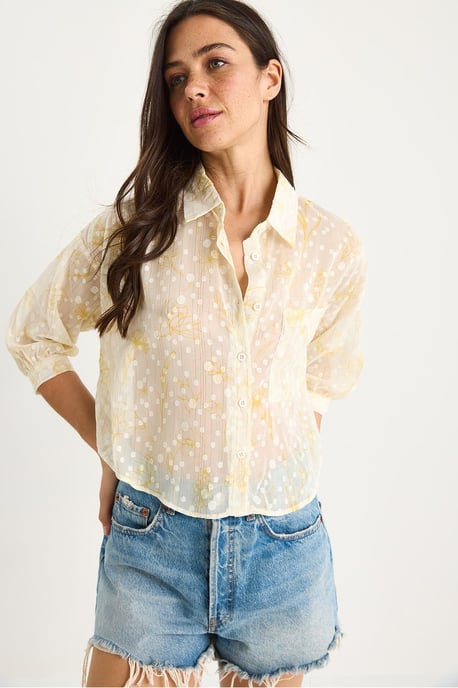 Florales Jacquard Kurzarm Hemd mit Knopfleiste und Tasche - Image 2