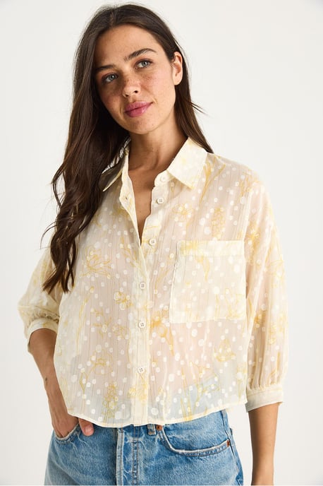 Florales Jacquard Kurzarm Hemd mit Knopfleiste und Tasche - Image 3